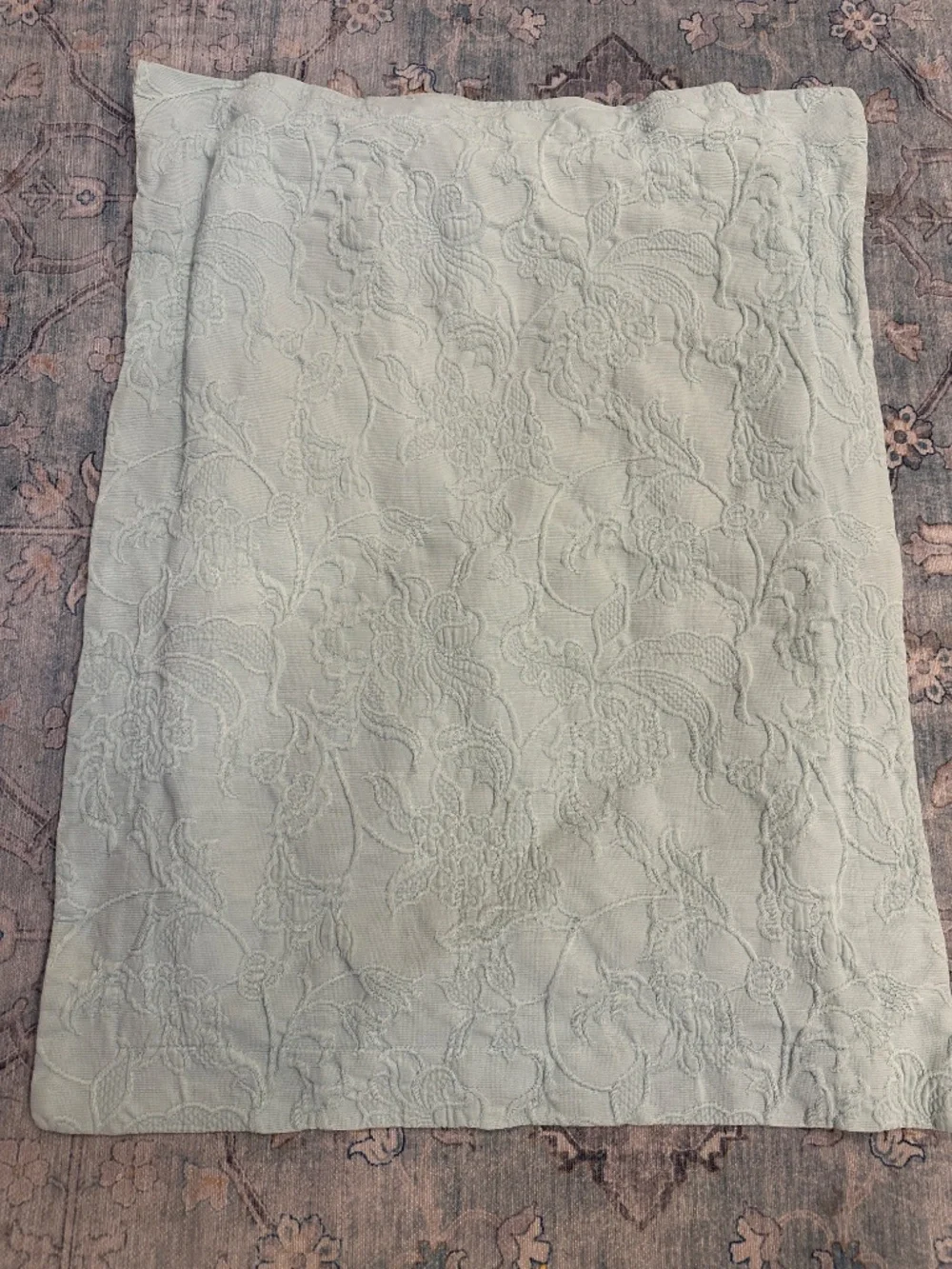 Pottery Barn raised floral damask heavy cotton standard pillow sham light blue